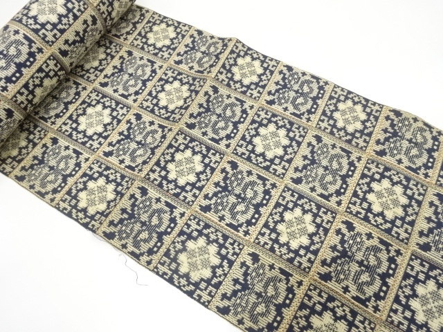 JAPANESE KIMONO / ANTIQUE BOLT FOR HASSUN OBI / SILK / WOVEN FLOWER